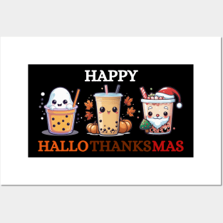 Happy Halloween Thanksgiving Christmas  Bubble Tea. Posters and Art